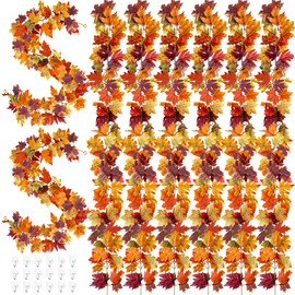 Helimoto 8 Pack Fall Mantle Garland, 47.2 FT Fall Garland, Artificial Maple Outdoor Autumn Leaves Garlands, Hanging Fall Decorations for Home Thanksgiving Decor Wedding Party Wall Fireplace Mantle