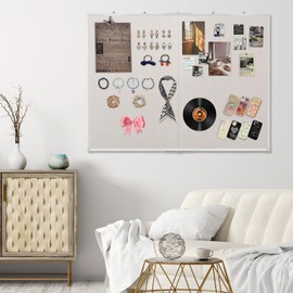 Large Cork Board with Linen, 60" x 40" Linen Bulletin Board Hanging Aluminum Framed Pin Board, Picture Display Vision Board Corkboards for Wall Office School Decor, 20 Pushpins(Beige)