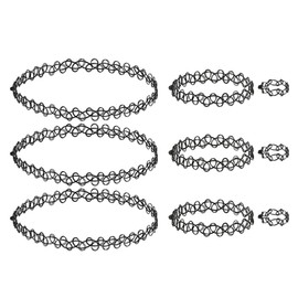 Tattoo Choker Necklace Set - Elastic Stretch Necklace + Bracelet + Ring, Tattoo Choker Girls, Henna, Vintage Tattoo Necklace, Boho 80 S 90 S