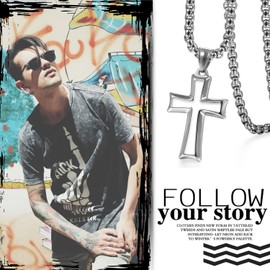 Stainless Steel Crucifix Cross Pendant Necklace,Cupimatch Silver Prayer Cross Necklace Chain for Men Women,22 inch