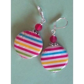 Candy Stripes Pearl Berry Crystal Earring Sp Leverback Artisan Earrings for Women Set + Gift Box for Free