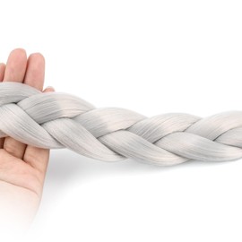 VOPPIS Long Braided Ponytail Extension 30 Inch Pre stretched Braiding Hair Extensions DIY Braid Ponytail Natural Soft Synthetic Hair Piece (Light Gray, 30inches)