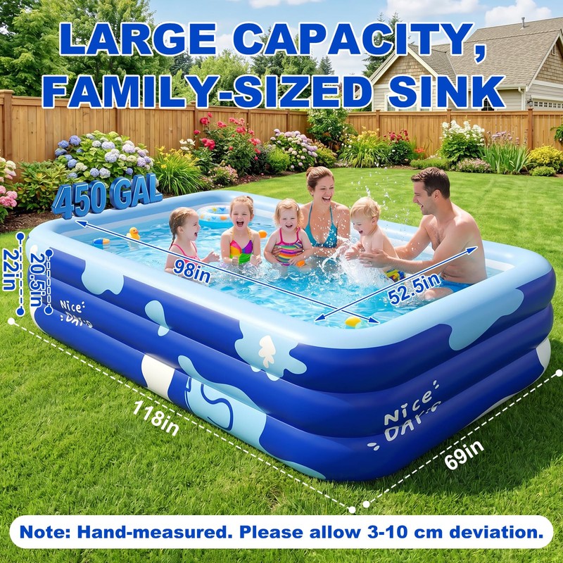 COBOPANDA 118" Extra Large Inflatable Pool, 0.35mm Double Thickened Blow