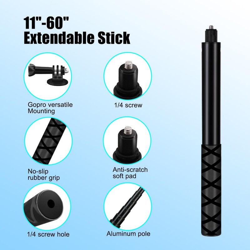 HAFOKO Adjustable Extension Rod 29 Inch Selfie Stick Handle Mount