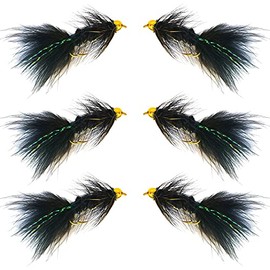 Thor Outdoor BH Woolly Bugger Streamer Fly - Black Flash - 1/2 Dozen - Hook Size #8 - Bass, Panfish, Trout Fishing Kit