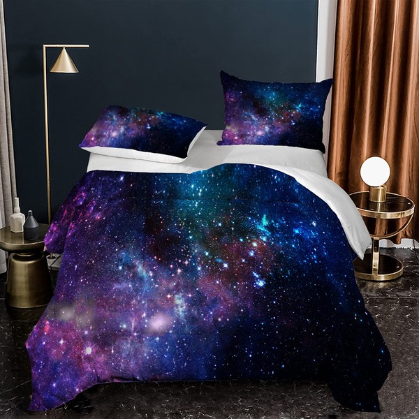 kxry Blue Purple 3D Galaxy Comforter Set Full Size Outer