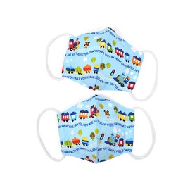 Colorful Candy Style N5329162 Toddler Mask, 2-Pack, Children, Cloth, Washable (Silver Ion Antibacterial Gauze), Colorful Train Journey (Light Blue)