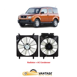 Vantage Auto Parts - Front Radiator + AC Condenser Cooling Shroud Fan Assembly Right & Left Side Compatible with Honda Element 2003-2006 / CR-V 2002-2006 | DIRECT REPLACEMENT | Plastic