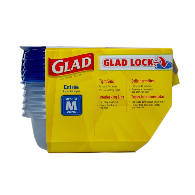 Glad GladWare Entree Food Storage Containers with Lids, Medium Square