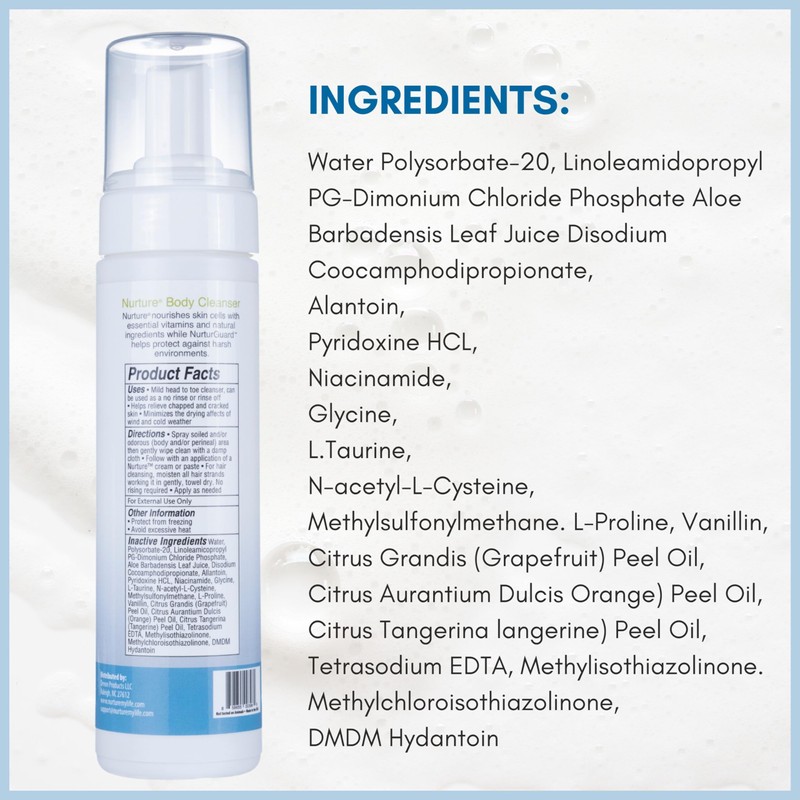 Nurture Rinse Free Waterless Foaming Cleanser | Women, Camping, Elderly