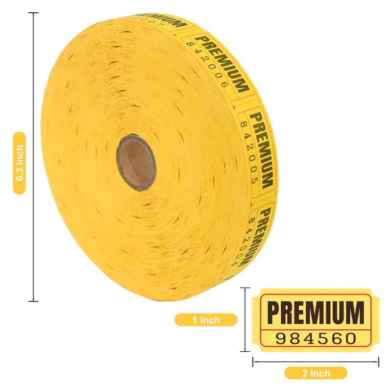 L LIKED Premium Raffle Tickets, Yellow, 1 Roll of 2000,