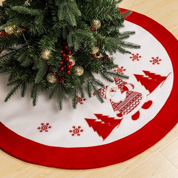 GIGALUMI Christmas Tree Skirt 35"/90cm Santa Claus Velvet Tree Mat Tree Base Cover Christmas Decoration Ornaments Xmas Party Decor (White)