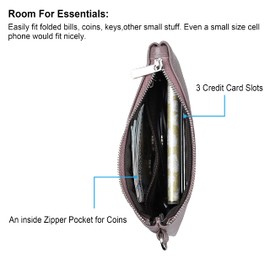 befen Genuine Leather Wristlet Coin Purse for Women, Small Change Purse for Women, Womens Small Zipper Wallet, leather wristlet Money Bag Mini Pouch with Removable Wrist Strap(Taupe Purple)