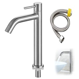 Bath&Bath Washbasin Single Lever Faucet, Stainless Steel Long Faucet, Standing Faucet, Washbasin (A-type Height 12.0 inches (305 mm) Single Faucet + 19.7 inches (50 cm) Hose)