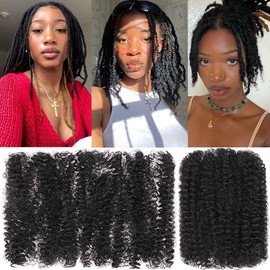 Kackanaa 16 Inch Afro Kinky Curly Braiding Hair Bulk for Dreadlock Extensions 3 Packs Black Marley Twist Hair Bulk for Mini Twist Repair Locs Springy Afro Twist Hair Bulk, 30g /Pack