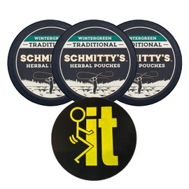 DC Crafts Nation Skin Can Cover FIT Black with 3 Cans Schmitty's Herbal Snuff Wintergreen Pouches