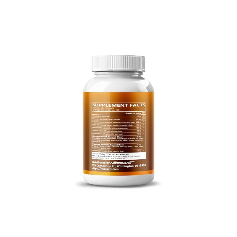NESSARIT Ceylon Cinnamon, Apple Cider Vinegar, Berberine, Turmeric & Ginger