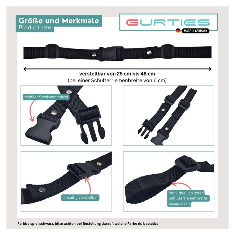 GURTIES Chest Strap for Backpack with Reflector, Adjustable, Replacement, for