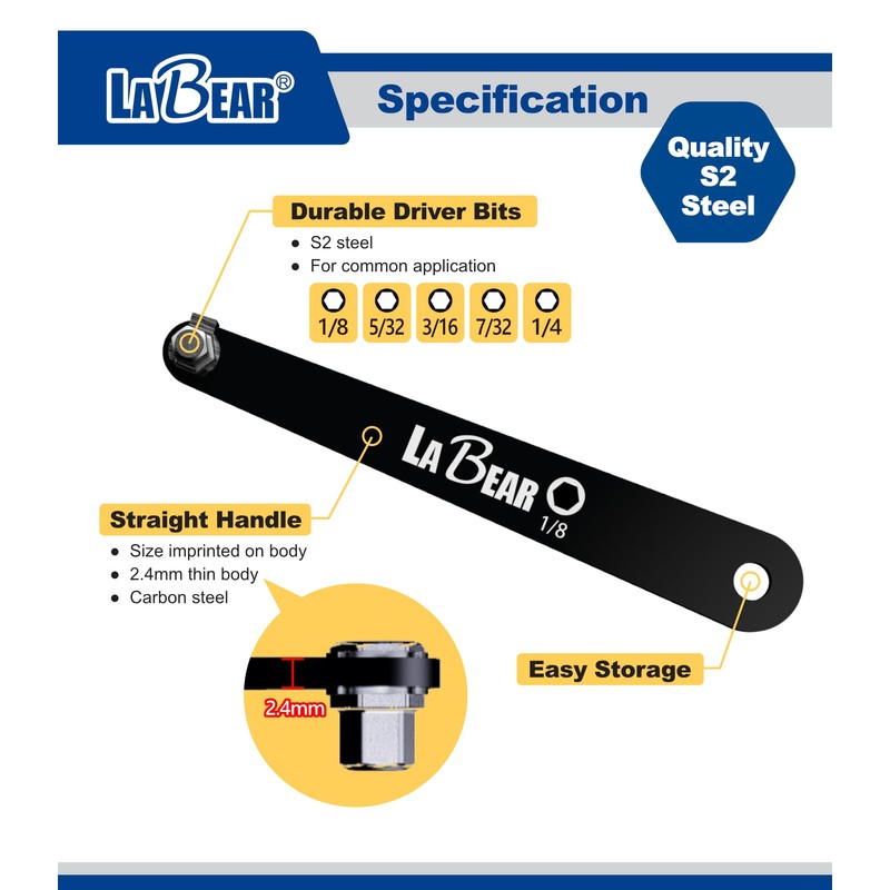 LABEAR - SAE HEX Ultra Low Profile Offset Screwdriver Set,