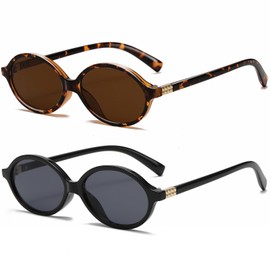 Breaksun Retro Oval Sunglasses for Women Men Trendy Round Sunnies 90s Vintage Style (Tortoise/Brown+Black/Grey)