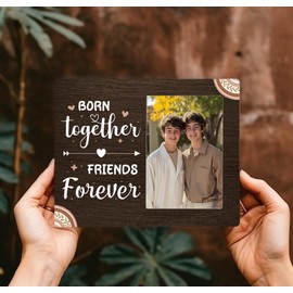 CAIFZ Born Together Friends Forever Boho Picture Frame, Twins New Baby Wooden Photo Frame, 4x6 inch Photo