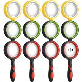 Xuhal - Lupa de lectura de 10 unidades, irrompible de mano, para personas mayores y niños, lente de lupa de 50 mm de color con goma antideslizante para observación, exploración científica (color vívido)