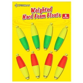 XFISHMAN Weighted-Bobbers-for-Fishing-Floats-Bouy Slip Bobber Fishing Corks Kit Crappie Bluegills Panfish Catfish Hand Made Foam Float 1 Inch 2 in 8-12 Pack