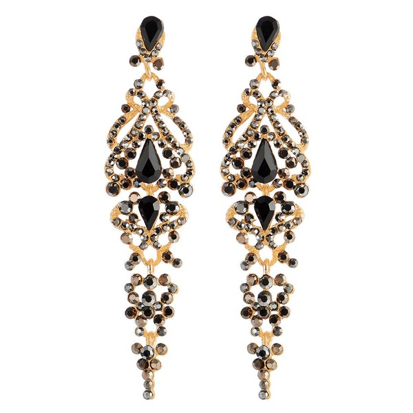 Alloy Art Deco Black Crystal Rhinestone Cluster Chandelier Dangle Earrings