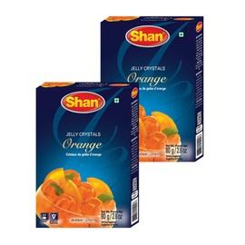 Shan Jelly Crystals Orange 2.82 oz (80g) - Cristaux De Gelee d’Orange - Quick and Easy Jello - Suitable for Vegetarians - Airtight Bag in a Box (Pack of 2)