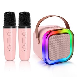 GHWMYD Wireless Mini Karaoke Machine Kids with 2 Bluetooth Microphones, for 4 to 12 Year Old Girl, Portable Karaoke Machine for Kids,Pink