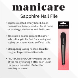 Manicare Sapphire Nail File, Long Double Sided With Coarse and Fine Grit For Shaping and Styling Natural and Artificial Nails, Ideal For Tough Nails, Long Lasting, Perfect For at Home Manicures