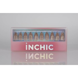 INCHIC Gilded Wild, Long Almond, Metallic Leopard Print French Tip, 30 Pcs Press on Nail