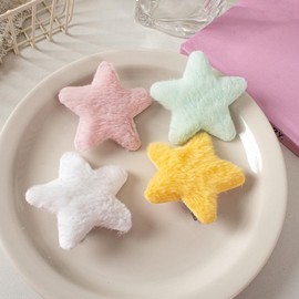 4 Pcs Yellow Star Hairpins Solid Color Fluffy Fuzzy Soft Anti-slip Hair Decor Portable Sweet Style Pentagram Bangs Clips Hair Styling Clips and Barrettes