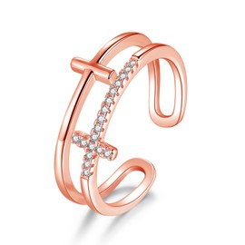 Bewenda Silver Women's Rings, 925 Sterling Silver Double Ring Infinity Wrap Ring with White Cubic Zirconia, Adjustable Minimalist Finger Rings, Simple Open Thumb Ring, Trendy Stacking Rings with Gift