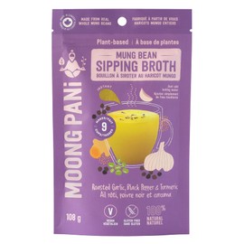 Mung Bean Sipping Broth | GARLIC & TURMERIC | Plant-based | Vegan Soup Powder | 100% Natural | Gluten-Free, Soy Free | Keto-friendly | Just add hot water | Multiple Flavors | Ayurvedic | 9 servings
