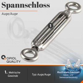 OPIOL QUALITY® Turnbuckle Eye Eye M8 Stainless Steel A4 V4A (Pack of 2) Similar to DIN 1480 Turnbuckles Turnbuckles Turnbuckles Wire Tensioner Tension