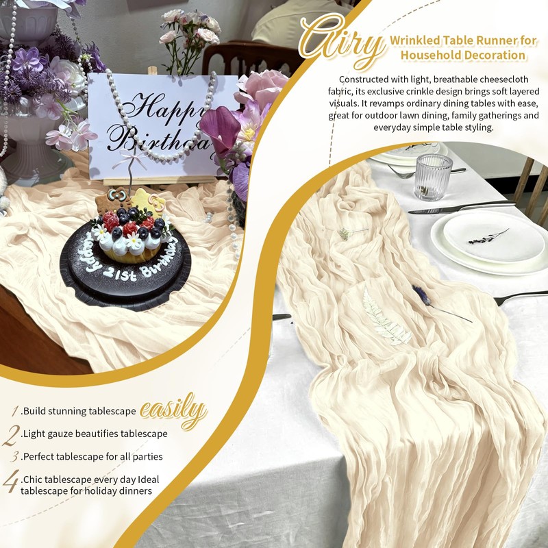 Ivory Boho Cheesecloth Table Runner 12 Pack 17x108 Inch Sheer