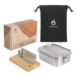 hydro2go® Leak-proof Stainless Steel Lunch Box As An Innovative Set BPA (bisphenol A)-free and plastic-free lunch box with divider, chopping board and natural cotton bag. For children and adults.