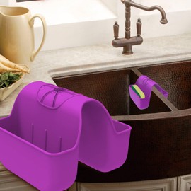 VPASION Sponge Holder for Kitchen Sink, Silicone Sink Saddle Caddy Organizer Rack, Sponges Holder Over Faucet, Hanging Kitchen Organizer Accessories Rack Basket Purple