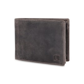 LEDEROW Men's Leather Wallet - Landscape Format Wallet with Gift Box - Men's Wallet RFID Protection with Coin Compartment - Wallet Man Large, hunter grey, rfid wallet