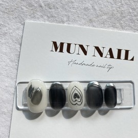 Black Heart Nail Tips - Long Oval / 블랙하트 네일팁 - 롱오벌