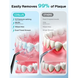 COSLUS Water Dental Flosser Teeth Pick : Portable Cordless Waterproof Rechargeable Oral Irrigator, 10 Settings, 300oz Large Reservoir, Electric Flossing Cleaner Deep Cleaning Tooth for Travel Home