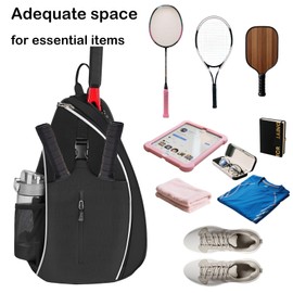 57lilina Pickleball Sling Bag - Lightweight Crossbody Design Holds 2 Paddles & 6 Balls - Ventilated Water Bottle Holder, Multiple Compartments - Fit for Drills, Casual Play & Travel Black