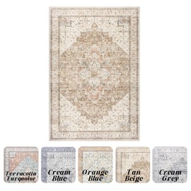 BILEEHOME 3x5 Area Rug,Washable Non Slip Neutral Farmhouse Front Door Rug for Entry,Tan Beige and Light Brown
