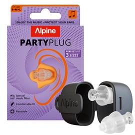 Alpine PartyPlug Ear Protection Earplugs for Concerts, Festivals, Music, Party & Disco - 19 dB Noise Protection - High Music Quality, Reusable, 3 Sizes (S/M/L) - Transparent