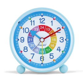 Lafocuse Children's Alarm Clock, Blue, No Ticking, Metal Learning Alarm Clock, Easy to Read, Children's Watch, Silent with Night Light, Colourful Analogue Quartz Alarm Clock for Boys and Girls,