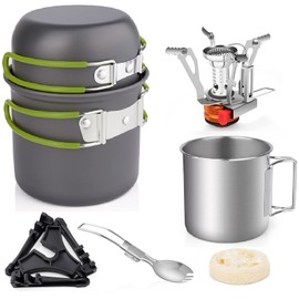 Gurukim Camping Cookware Kit Camping Pot and Pan Set with Mini Backpacking Stove Cooking Gear for Outdoor Hiking Campfire