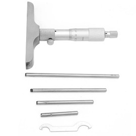 Micrómetro de profundidad de 0.01 mm, herramienta de medición de medición de medidor de calibre de micrómetro de cabeza redonda de alta precisión con bielas de 5 piezas (0‑100 mm 4 pulgadas)