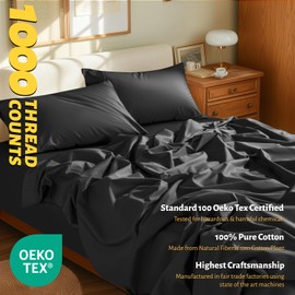 Shilucheng 100% Egyptian Cotton Sheets Set - 1000 Thread Count，Breathable & Cooling Bedding and Pillow Cases, 16 Inch Deep Pocket - 4 Piece (California King,Black)