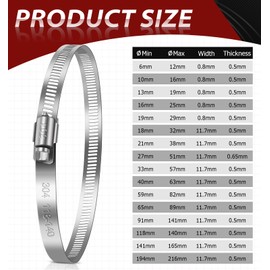 Bolatus Hose Clamps 6-12 mm, Pack of 12 Hose Clamps, Stainless Steel 304 Adjustable Screw Clamps, Pipe Clamps Assortment for Pool Hose, Petrol Hose, Garden Hose